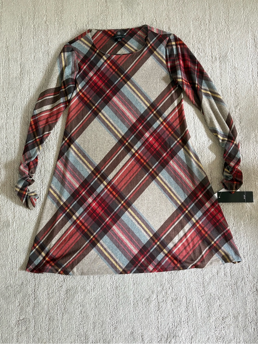 NWT R&K Originals Plaid Shift Dress Long Sleeve Fall Academia Red Gray Size 4
